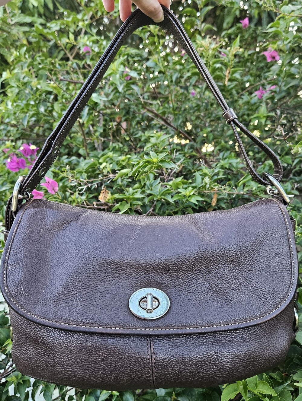 Coach Legacy F15170 Chocolate Brown Pebbled Leather Turnlock Shoulder Bag
